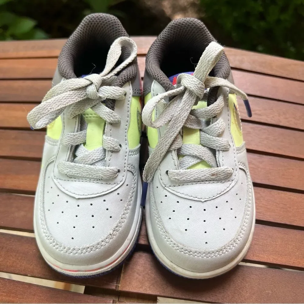 Nike Kids Sneakers Gray, Neon Yellow & Purple Accents